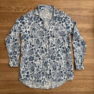 Sigrid Olsen Blue & White 100% Linen Shirt Women’s Size Small